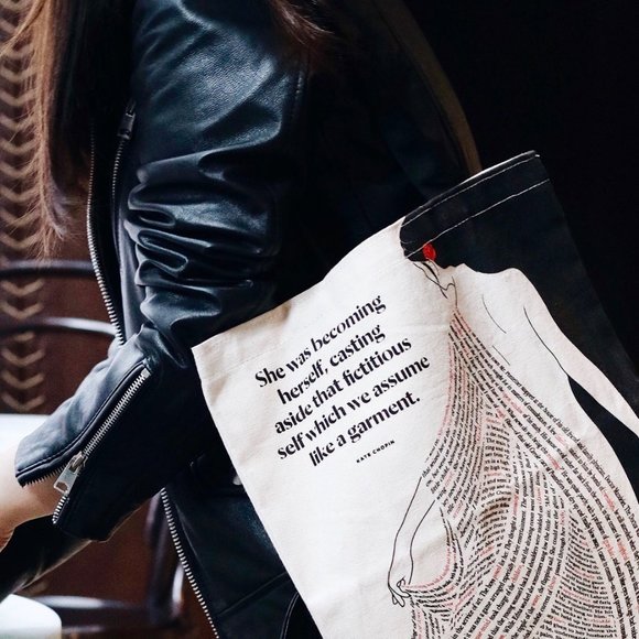 Literary Cotton Canvas Tote Bag Kate Chopin Quote - Picture 2 of 6